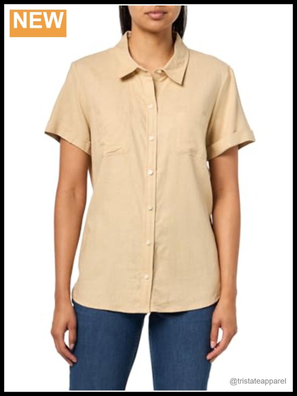 Nautica Women's Short Sleeve Linen Blend Button Up Camp Shirt